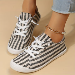 Women's Striped Canvas Shoes Casual Lace Up Outdoor Sneakers