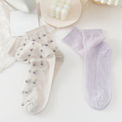 8 Pairs Floral Print Gauze Socks Retro Style Mixed Pattern Comfy Socks
