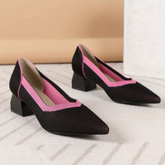 Women's Breathable Chunky Heels Colorblock Pumps Comfortable Dress Heels