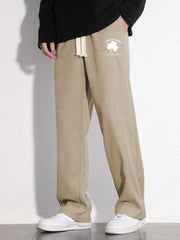 Leaf Pattern Mopping Trousers Men's Casual Loose Fit Waist Drawstring Pants