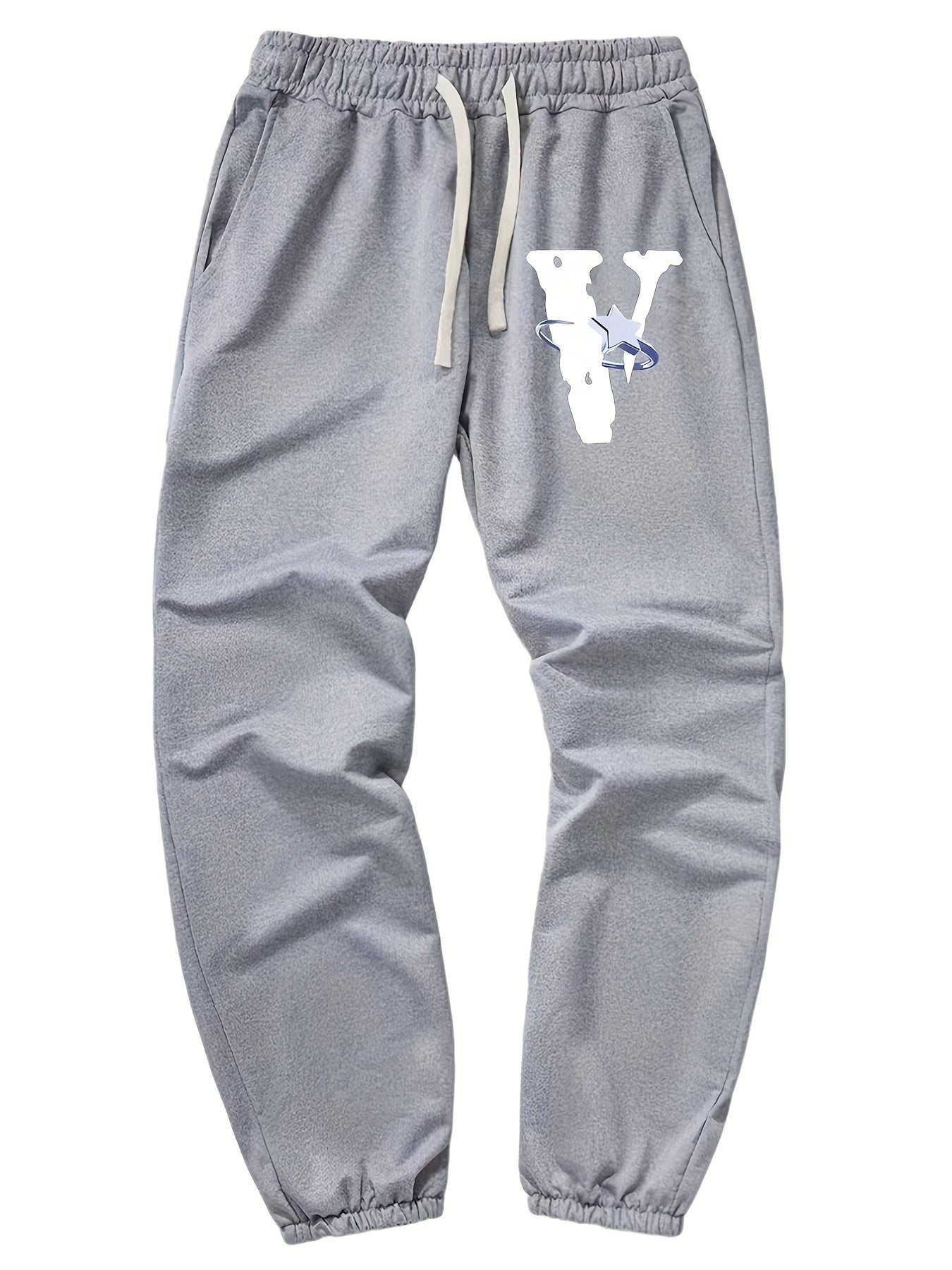Star V Print Men's Drawstring Sweatpants Casual Comfy Jogger Pants