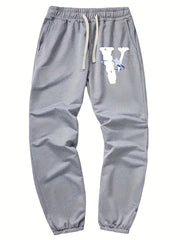 Star V Print Men's Drawstring Sweatpants Casual Comfy Jogger Pants