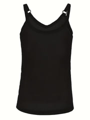 Ring Linked Solid Cami Top V Neck Summer Sleeveless Top