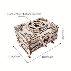 3D Wooden Puzzle Music Box Kit Antique Jewel Box DIY Home Decoration