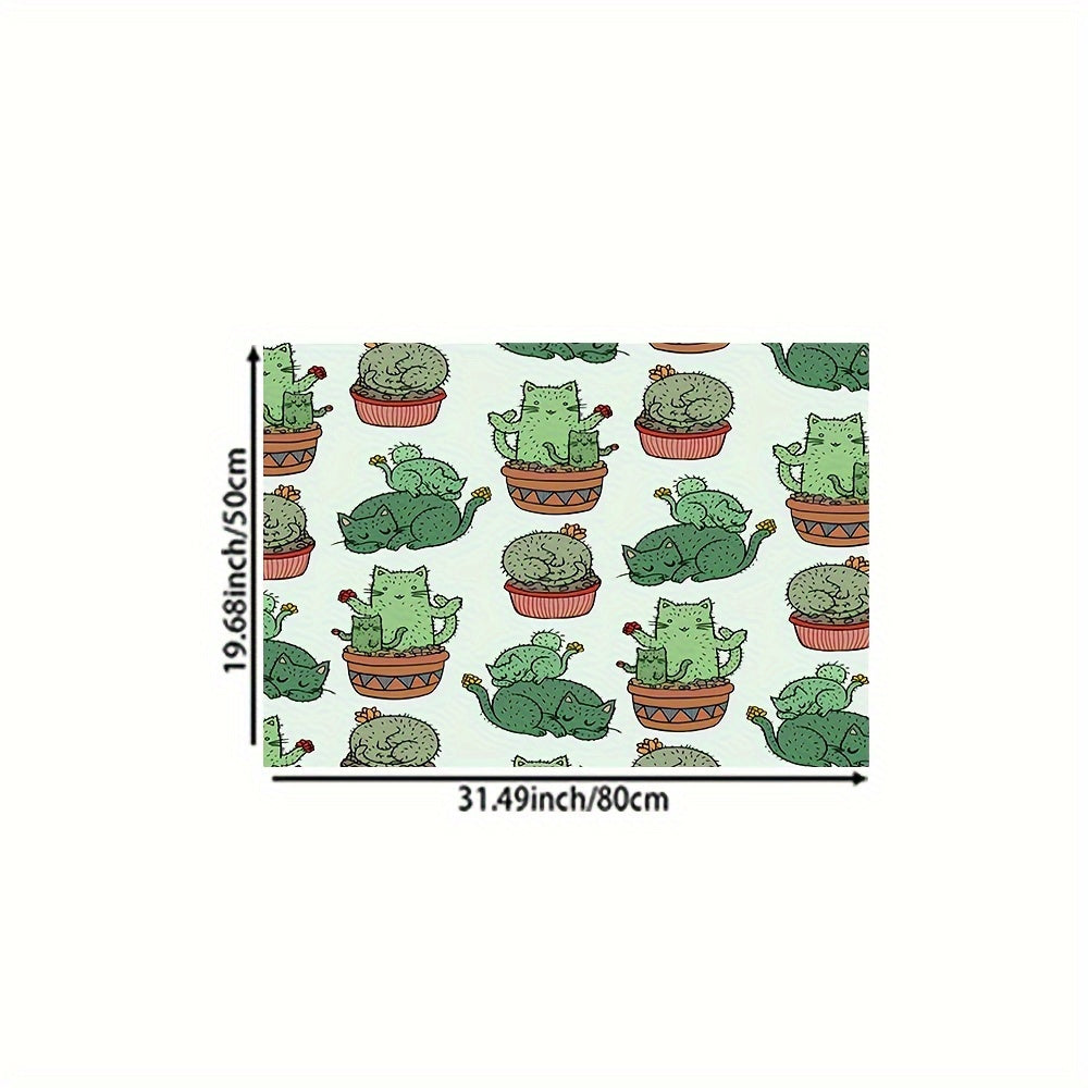 Cactus Pattern Rug Small Potted Plant Print Carpet Machine Washable Mat