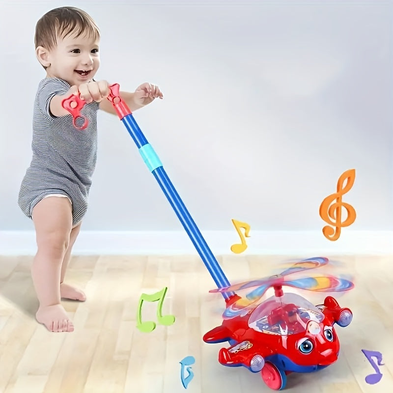 Kids Hand Push Cart Toy Baby Walker Aircraft Cart with Bell Sound