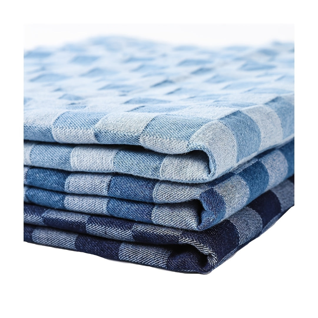 1yard Plaid Jacquard Washed Denim Fabric Checkerboard Coat DIY