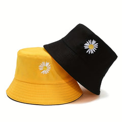 Daisy Print Fisherman Hat Reversible Sunscreen Basin Cap Lightweight Bucket Hats