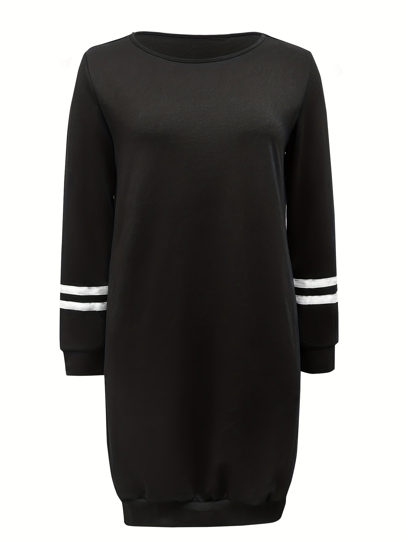 Striped Loose Sweatshirt Dress Crew Neck Long Sleeve Pockets