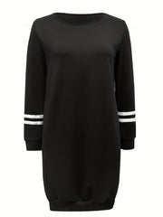 Striped Loose Sweatshirt Dress Crew Neck Long Sleeve Pockets