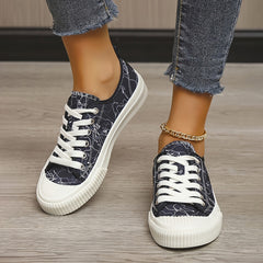 Women's Graffiti Printed Sneakers Low Round Toe Non Slip Biscuit Bottom Shoes