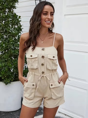 Y2K Pocket Drawstring Cargo Romper