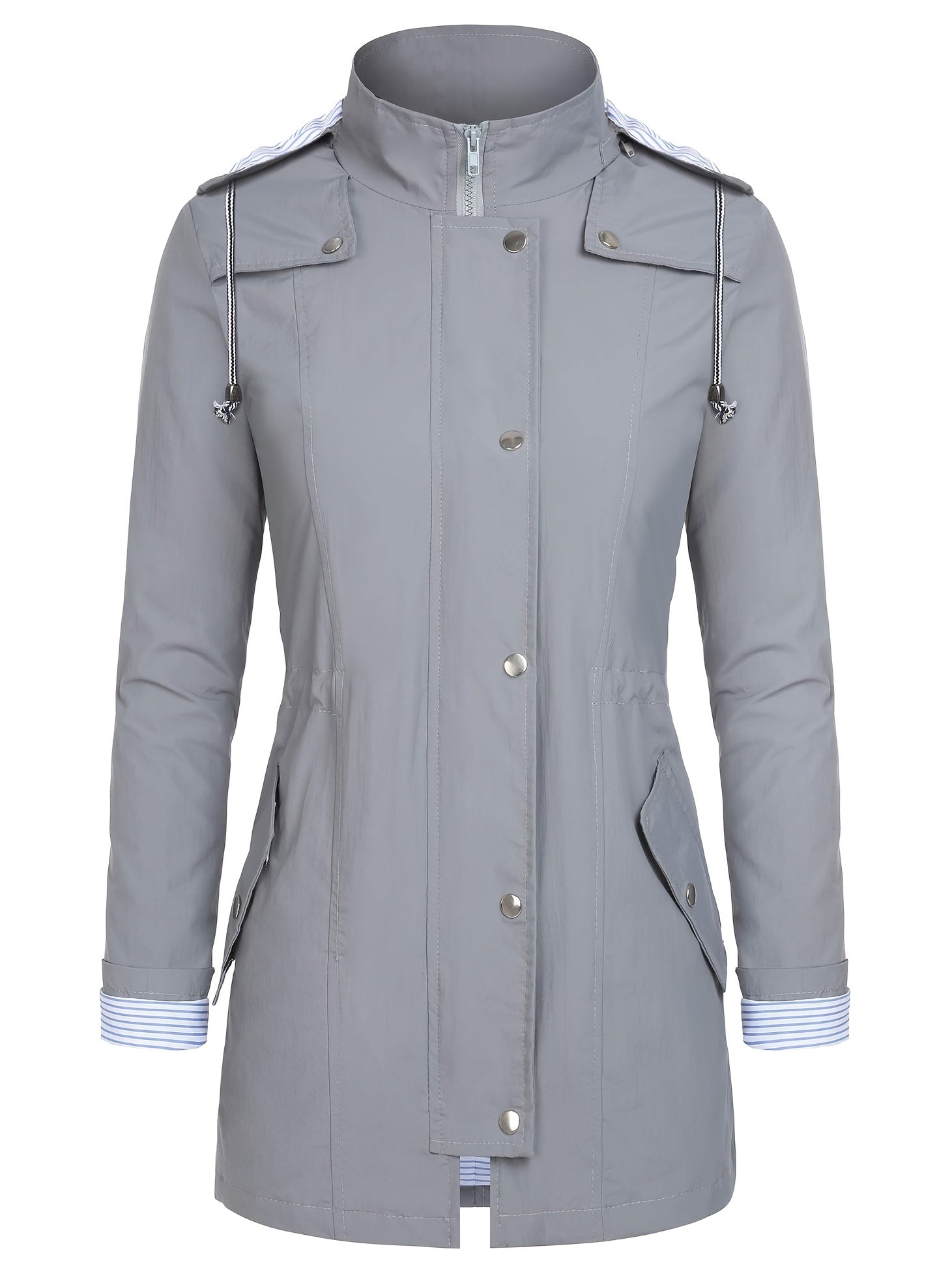 Striped Hooded Trenchcoat for Hiking
