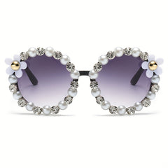 Flower Sunglasses Rhinestone Gradient Glasses UV400