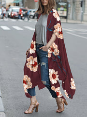 Floral Chiffon Blouse V Neck Long Sleeve Rash Guard Casual Beachwear