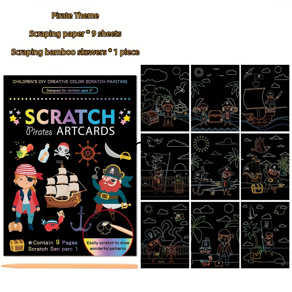 9pcs Children's Cartoon Art Scratching Set