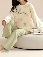 Bear Print Lounge Set Long Sleeve Top & Pants Women's Pajamas