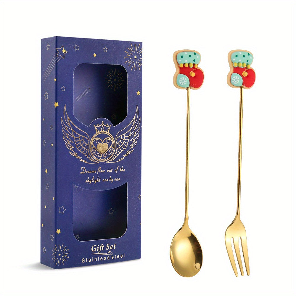 6pcs Dessert Cutlery Set Golden Christmas Cartoon Fork Spoon Set