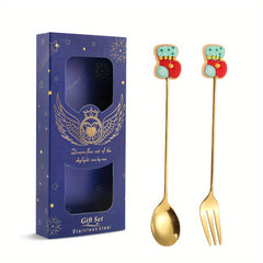 6pcs Dessert Cutlery Set Golden Christmas Cartoon Fork Spoon Set