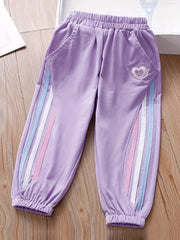 Girls' Heart Embroidery Jogger Pants with Pockets