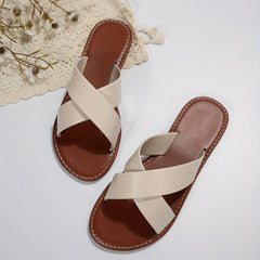 Women's Cross Strap Flat Slides Open Round Toe Slip On Slide Sandals