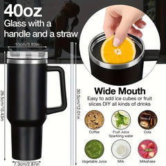 40oz Reusable Straw Tumbler Double Wall Stainless Steel Cup Vacuum Flask