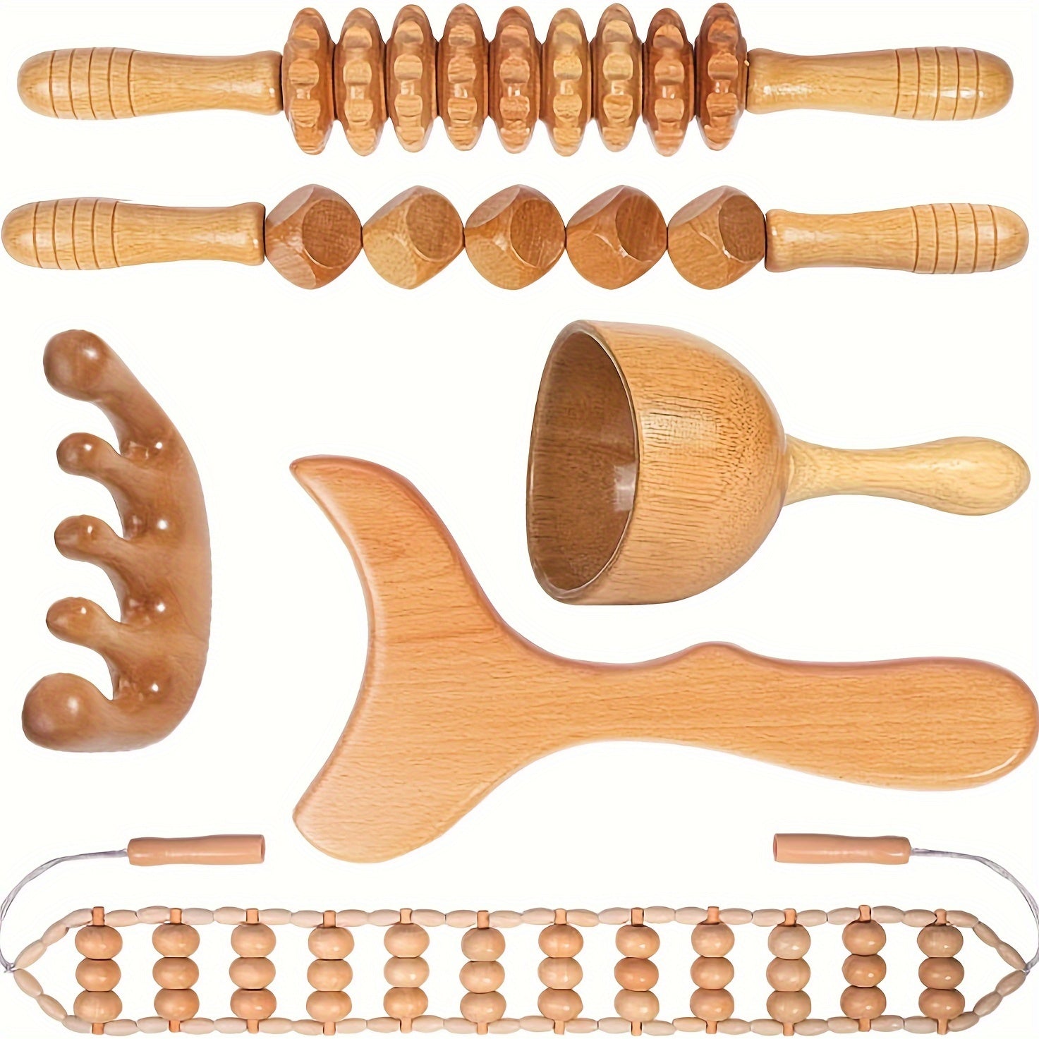 Wood Massage Tools Set Body Sculpting Wood Massager Roller Rope