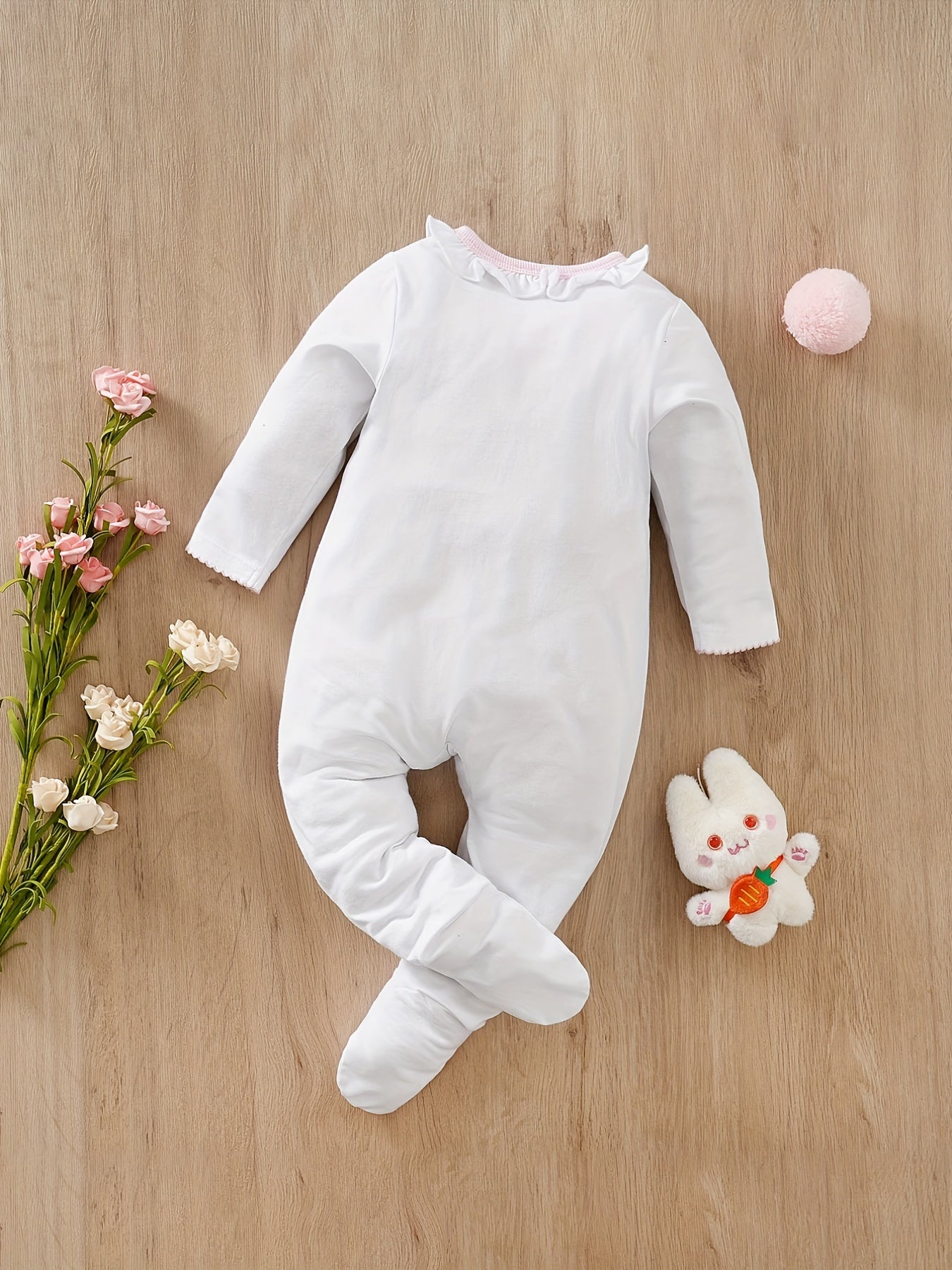 Baby Girls Bunny Zipper Cotton Long Sleeve Romper Jumpsuit