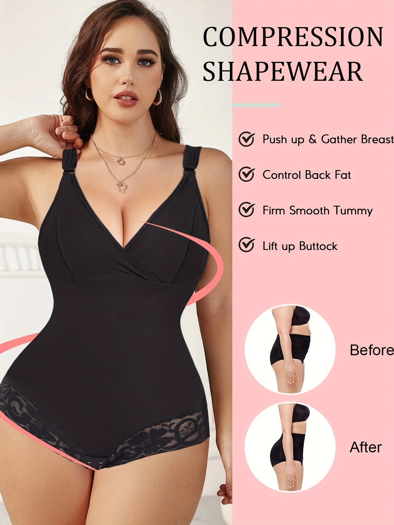 Lace Shaping Bodysuit V-Neck Tummy Control Body Shaper
