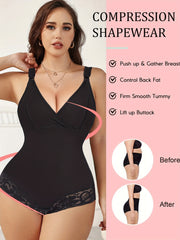 Lace Shaping Bodysuit V-Neck Tummy Control Body Shaper