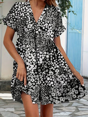 Women's Plus Ditsy Print V-Neck Mini Dress