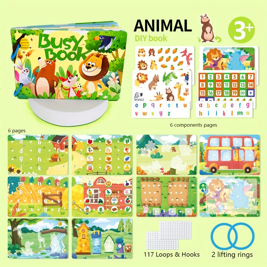 Reusable Cartoon Sticker Busy Book Animal Word Letter Recognition Toy