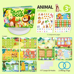 Reusable Cartoon Sticker Busy Book Animal Word Letter Recognition Toy