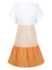 Colorblock Strip V Neck Dress