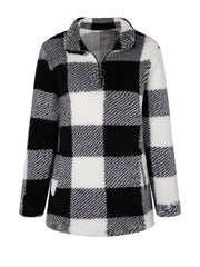 Plaid Print Teddy Jacket Zipper Warm Outerwear