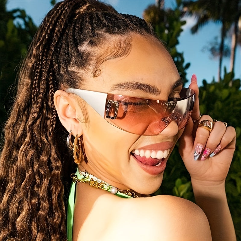 Y2K Rimless Sunglasses Gradient Lens Rhinestone Decor UV Blocking