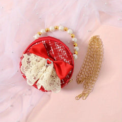 Kids Round Faux Pearl Beaded Handbag Chain Crossbody Bag