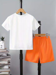 Boys Leaf Print Casual Outfit Round Neck T shirt & Shorts Kids Summer Clothes