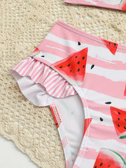 Toddler Girls Watermelon & Stripe Ruffle Bikini Tankini Swimsuit