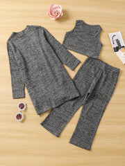 Girl's Cable Knit 2pcs Cardigan & Tank Top & Pants Set