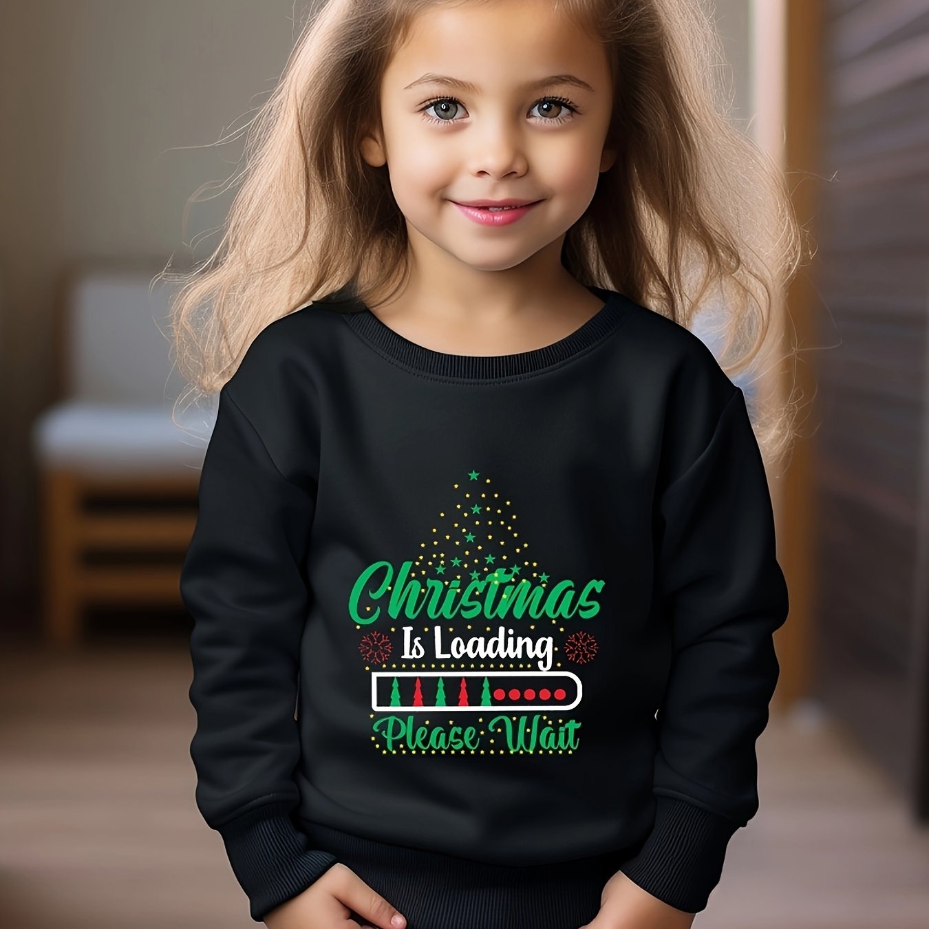 OERYUI Girls Christmas Sweatshirt Christmas Is Loading Wait Print Pullover