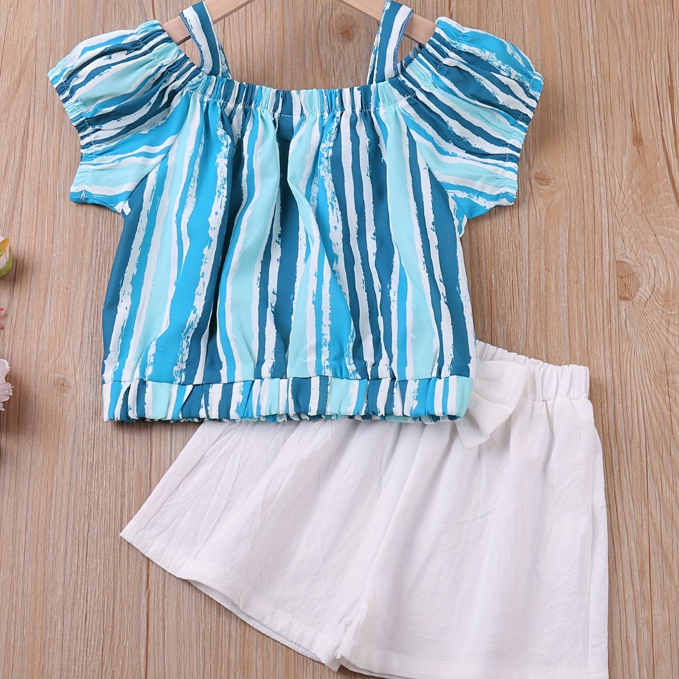 Girls Striped Cami Top & Bow Shorts Set for Summer Party