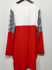 Women's Plus Colorblock Christmas Wine Glass Long Sleeve Midi Dress