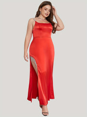Satin Squarer Neck High Split Cami Dress