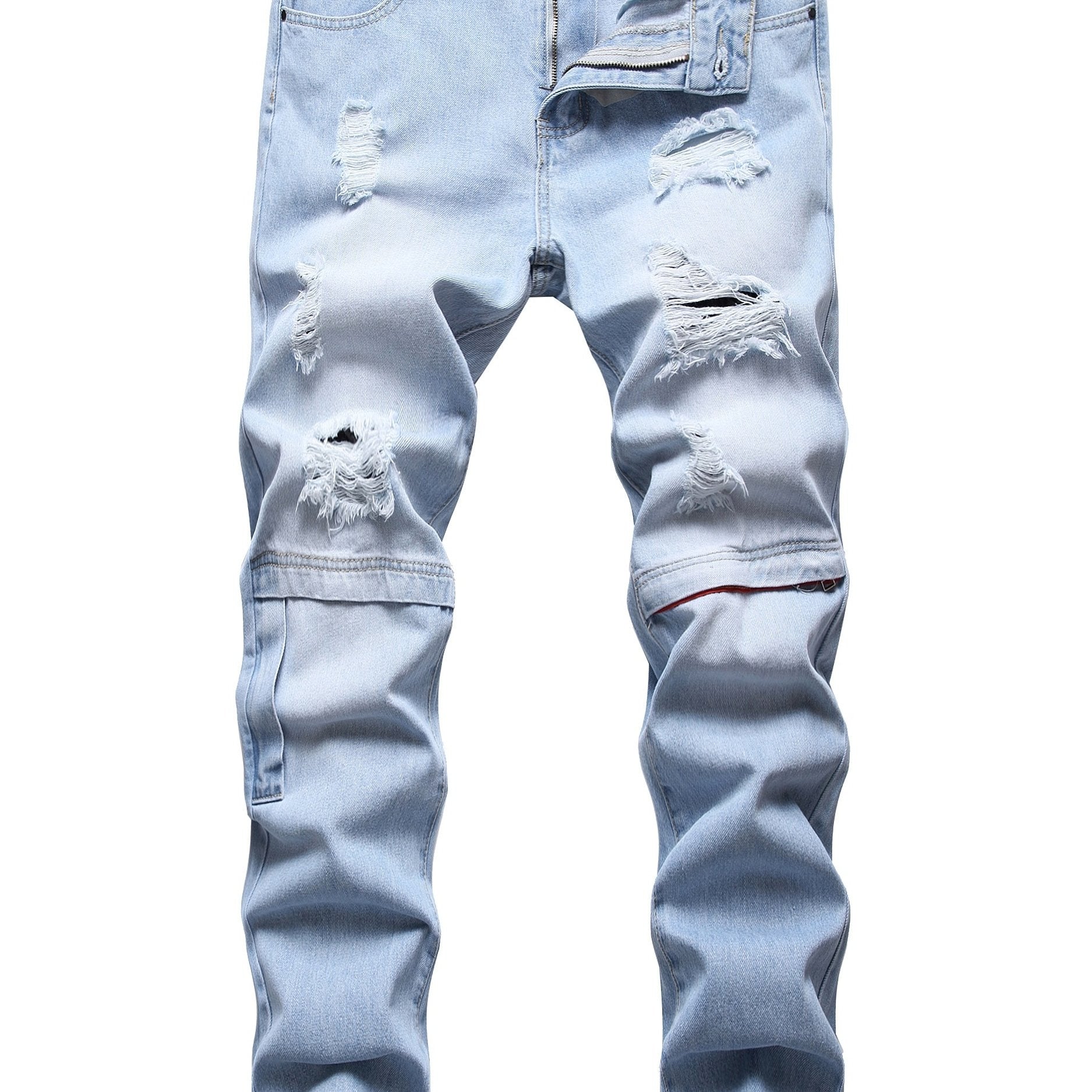 Men's Ripped Straight Regular Denim Jeans With Pockets