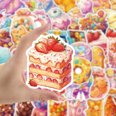 53pcs Cartoon Dessert Stickers Cute Sweet Treats Decals for Bottles, Luggage