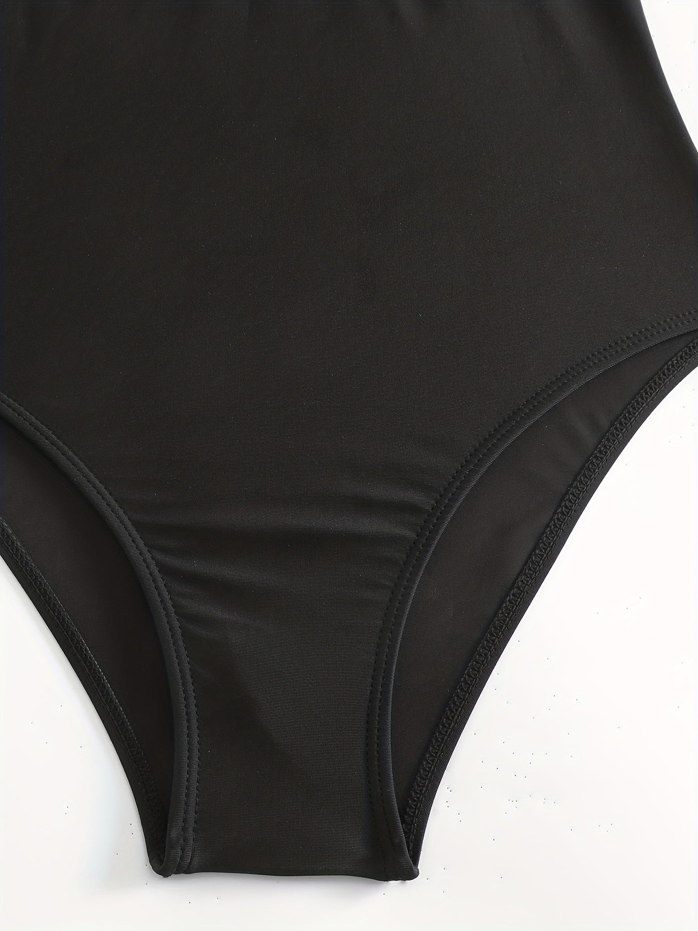 V Neck One Piece Swimsuit Contrast Band Backless High Cut Bathing Suit