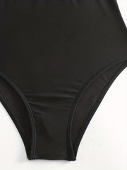 V Neck One Piece Swimsuit Contrast Band Backless High Cut Bathing Suit