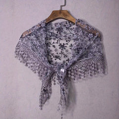 Flower Embroidery Triangle Scarf Tassel Veils Classic Mantilla Head Covering