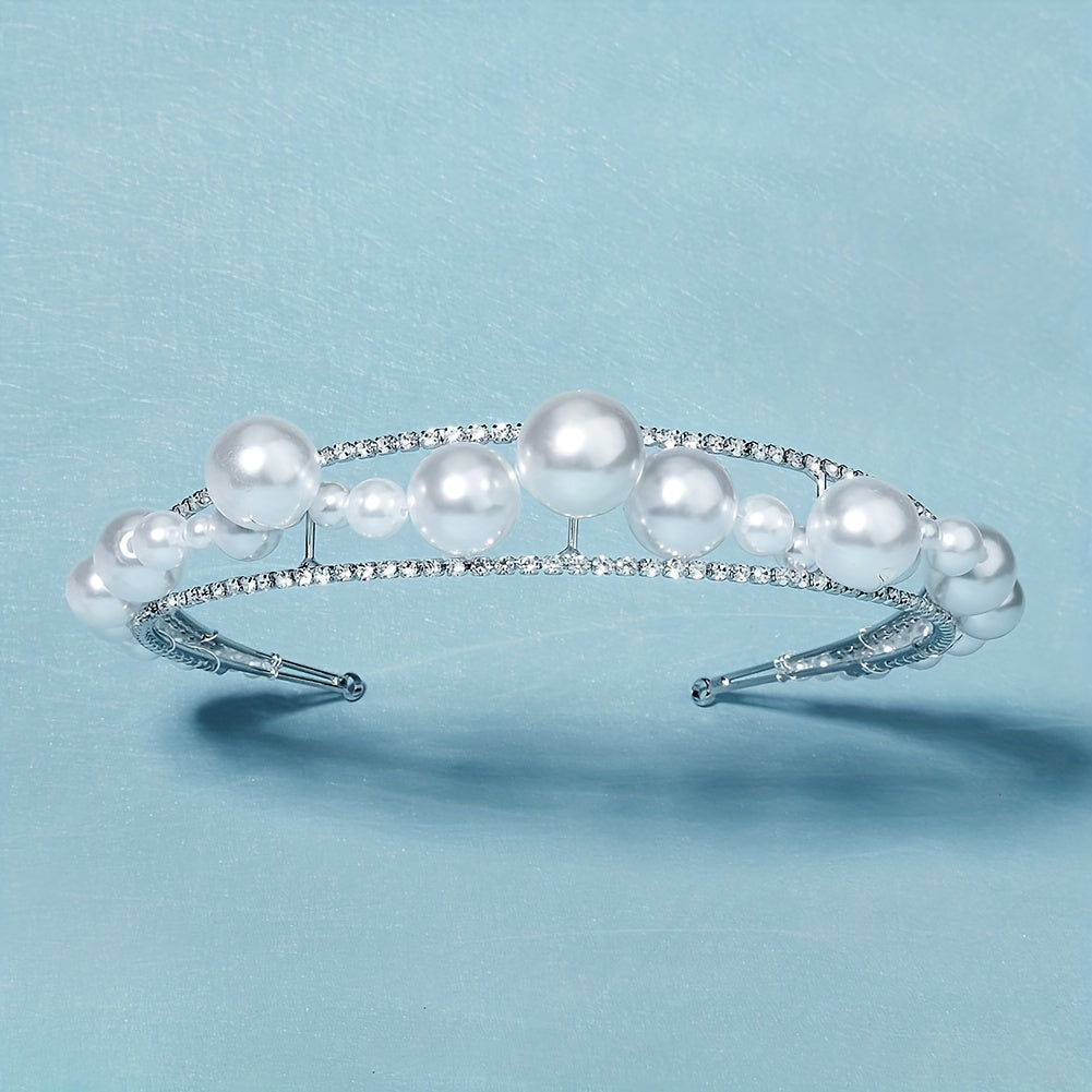 Rhinestone Headband Faux Pearl Beads Crown Hair Accessories